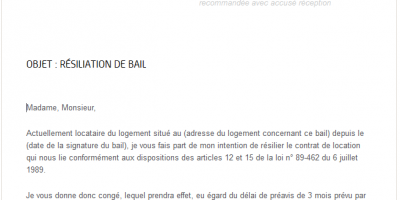 Lettre De Resiliation D Appartement