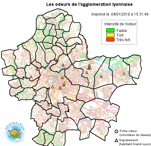 Carte des mauvaises odeurs à Lyon : RespiraLyon