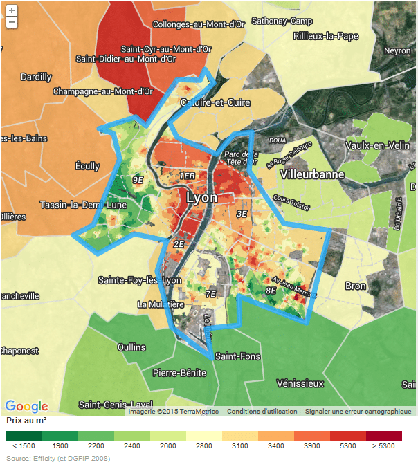 Prix immobilier au m2 sur Lyon intra-muros